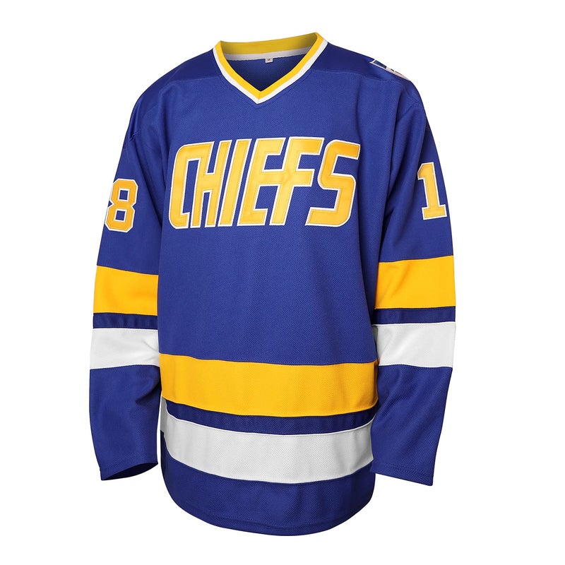 Phoneutrix Hanson Brothers Charlestown Chiefs 16 Jack 17 Steve 18 Jeff Slap Shot Movie Hockey Jersey Blue (18 Blue, XX-Large) - Image 2